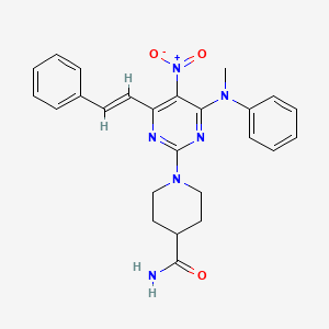 molecular formula C25H26N6O3 B2854679 1-{4-[methyl(phenyl)amino]-5-nitro-6-[(E)-2-phenylethenyl]pyrimidin-2-yl}piperidine-4-carboxamide CAS No. 1211928-81-2