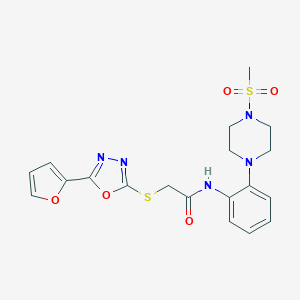 molecular formula C19H21N5O5S2 B285469 2-{[5-(2-furyl)-1,3,4-oxadiazol-2-yl]sulfanyl}-N-{2-[4-(methylsulfonyl)-1-piperazinyl]phenyl}acetamide 