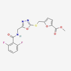 molecular formula C17H13F2N3O5S B2854724 Methyl 5-[[5-[[(2,6-difluorobenzoyl)amino]methyl]-1,3,4-oxadiazol-2-yl]sulfanylmethyl]furan-2-carboxylate CAS No. 921044-71-5