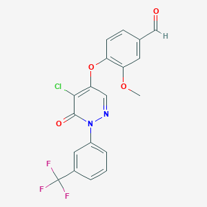 4-({5-Chloro-6-oxo-1-[3-(trifluoromethyl)phenyl]-1,6-dihydropyridazin-4-yl}oxy)-3-methoxybenzaldehyde