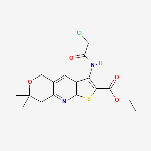 ethyl 3-[(chloroacetyl)amino]-7,7-dimethyl-7,8-dihydro-5H-pyrano[4,3-b]thieno[3,2-e]pyridine-2-carboxylate