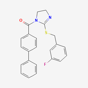 [1,1'-biphenyl]-4-yl(2-((3-fluorobenzyl)thio)-4,5-dihydro-1H-imidazol-1-yl)methanone