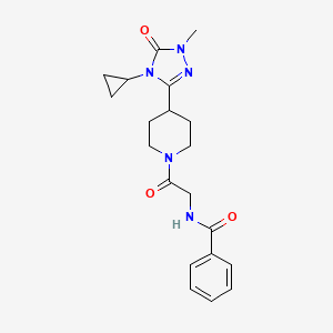 molecular formula C20H25N5O3 B2854753 N-(2-(4-(4-cyclopropyl-1-methyl-5-oxo-4,5-dihydro-1H-1,2,4-triazol-3-yl)piperidin-1-yl)-2-oxoethyl)benzamide CAS No. 1797260-05-9
