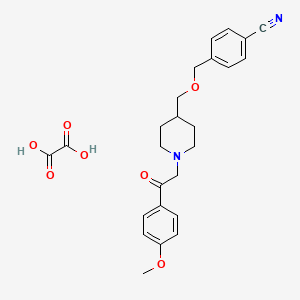 molecular formula C25H28N2O7 B2854764 4-(((1-(2-(4-Methoxyphenyl)-2-oxoethyl)piperidin-4-yl)methoxy)methyl)benzonitrile oxalate CAS No. 1396807-62-7