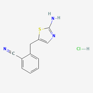 molecular formula C11H10ClN3S B2854802 2-[(2-Amino-1,3-thiazol-5-yl)methyl]benzonitrile;hydrochloride CAS No. 2287288-89-3