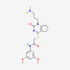 molecular formula C22H30N4O4S B2854821 N-(3,5-dimethoxyphenyl)-2-((1-(3-(dimethylamino)propyl)-2-oxo-2,5,6,7-tetrahydro-1H-cyclopenta[d]pyrimidin-4-yl)thio)acetamide CAS No. 898434-51-0