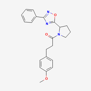 molecular formula C22H23N3O3 B2854823 5-{1-[3-(4-Methoxyphenyl)propanoyl]pyrrolidin-2-yl}-3-phenyl-1,2,4-oxadiazole CAS No. 1795393-57-5