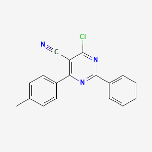 molecular formula C18H12ClN3 B2854828 4-Chloro-6-(4-methylphenyl)-2-phenyl-5-pyrimidinecarbonitrile CAS No. 477853-91-1