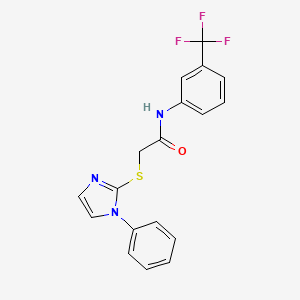 molecular formula C18H14F3N3OS B2854829 2-((1-苯基-1H-咪唑-2-基)硫代)-N-(3-(三氟甲基)苯基)乙酰胺 CAS No. 688335-50-4