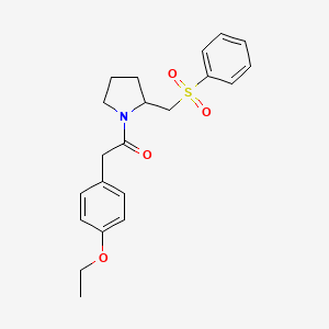 molecular formula C21H25NO4S B2854834 2-(4-Ethoxyphenyl)-1-(2-((phenylsulfonyl)methyl)pyrrolidin-1-yl)ethanone CAS No. 1448056-84-5