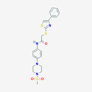 molecular formula C22H24N4O3S3 B285484 N-{4-[4-(methylsulfonyl)-1-piperazinyl]phenyl}-2-[(4-phenyl-1,3-thiazol-2-yl)sulfanyl]acetamide 