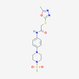 molecular formula C16H21N5O4S2 B285486 2-[(5-methyl-1,3,4-oxadiazol-2-yl)sulfanyl]-N-{4-[4-(methylsulfonyl)-1-piperazinyl]phenyl}acetamide 