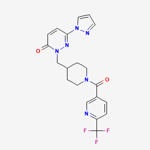 molecular formula C20H19F3N6O2 B2854887 6-(1H-pyrazol-1-yl)-2-({1-[6-(trifluoromethyl)pyridine-3-carbonyl]piperidin-4-yl}methyl)-2,3-dihydropyridazin-3-one CAS No. 2097891-78-4