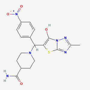 molecular formula C18H20N6O4S B2854894 1-((6-Hydroxy-2-methylthiazolo[3,2-b][1,2,4]triazol-5-yl)(4-nitrophenyl)methyl)piperidine-4-carboxamide CAS No. 851969-12-5