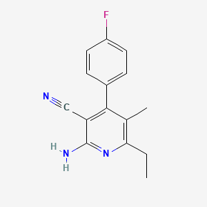 molecular formula C15H14FN3 B2854902 2-Amino-6-ethyl-4-(4-fluorophenyl)-5-methylnicotinonitrile CAS No. 338794-71-1