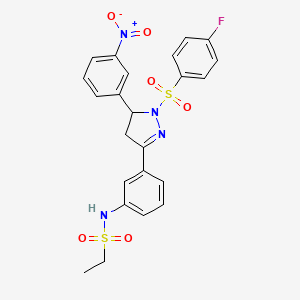 N-[3-[2-(4-fluorophenyl)sulfonyl-3-(3-nitrophenyl)-3,4-dihydropyrazol-5-yl]phenyl]ethanesulfonamide