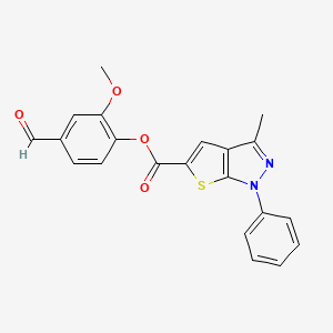 molecular formula C21H16N2O4S B2854923 (4-Formyl-2-methoxyphenyl) 3-methyl-1-phenylthieno[2,3-c]pyrazole-5-carboxylate CAS No. 327087-24-1