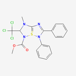 molecular formula C19H17Cl3N4O2S B2854931 methyl 1-methyl-5,6-diphenyl-2-(trichloromethyl)-1H,2H,3H,5H-4lambda4-[1,2,4]thiadiazolo[5,1-e][1,2,4]thiadiazole-3-carboxylate CAS No. 1019101-49-5