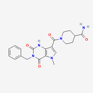 molecular formula C21H23N5O4 B2854938 1-(3-benzyl-5-methyl-2,4-dioxo-2,3,4,5-tetrahydro-1H-pyrrolo[3,2-d]pyrimidine-7-carbonyl)piperidine-4-carboxamide CAS No. 921537-48-6