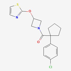 molecular formula C18H19ClN2O2S B2854962 (1-(4-氯苯基)环戊基)(3-(噻唑-2-氧基)氮杂环丁-1-基)甲苯酮 CAS No. 1797335-56-8