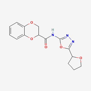 molecular formula C15H15N3O5 B2854984 N-(5-(tetrahydrofuran-2-yl)-1,3,4-oxadiazol-2-yl)-2,3-dihydrobenzo[b][1,4]dioxine-2-carboxamide CAS No. 921860-68-6