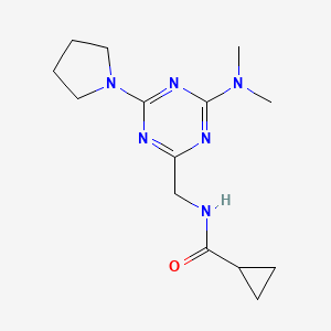 molecular formula C14H22N6O B2855009 N-((4-(dimethylamino)-6-(pyrrolidin-1-yl)-1,3,5-triazin-2-yl)methyl)cyclopropanecarboxamide CAS No. 2034519-73-6