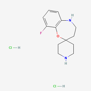 molecular formula C13H19Cl2FN2O B2855017 9-Fluoro-4,5-dihydro-3H-spiro[1,5-benzoxazepine-2,4'-piperidine] dihydrochloride CAS No. 2197053-98-6