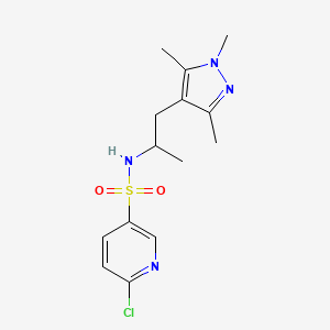 molecular formula C14H19ClN4O2S B2855019 6-氯-N-[1-(1,3,5-三甲基吡唑-4-基)丙-2-基]吡啶-3-磺酰胺 CAS No. 1436128-39-0