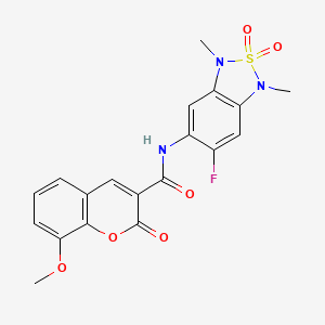 molecular formula C19H16FN3O6S B2855021 N-(6-fluoro-1,3-dimethyl-2,2-dioxido-1,3-dihydrobenzo[c][1,2,5]thiadiazol-5-yl)-8-methoxy-2-oxo-2H-chromene-3-carboxamide CAS No. 2034589-46-1