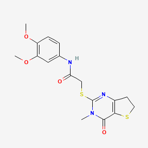 molecular formula C17H19N3O4S2 B2855038 N-(3,4-dimethoxyphenyl)-2-[(3-methyl-4-oxo-6,7-dihydrothieno[3,2-d]pyrimidin-2-yl)sulfanyl]acetamide CAS No. 893359-37-0