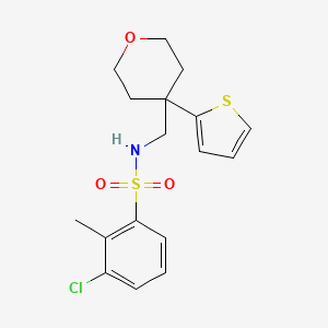 molecular formula C17H20ClNO3S2 B2855049 3-chloro-2-methyl-N-((4-(thiophen-2-yl)tetrahydro-2H-pyran-4-yl)methyl)benzenesulfonamide CAS No. 1208801-27-7