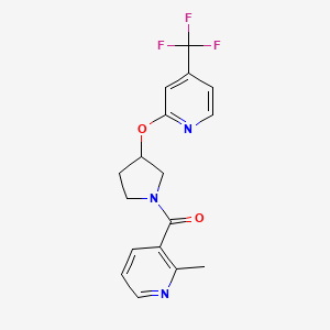molecular formula C17H16F3N3O2 B2855051 (2-Methylpyridin-3-yl)(3-((4-(trifluoromethyl)pyridin-2-yl)oxy)pyrrolidin-1-yl)methanone CAS No. 2034319-07-6