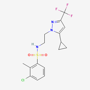 molecular formula C16H17ClF3N3O2S B2855059 3-chloro-N-(2-(5-cyclopropyl-3-(trifluoromethyl)-1H-pyrazol-1-yl)ethyl)-2-methylbenzenesulfonamide CAS No. 1797976-64-7