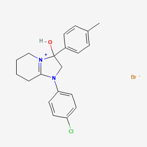 molecular formula C20H22BrClN2O B2855064 1-(4-Chlorophenyl)-3-hydroxy-3-(p-tolyl)-2,3,5,6,7,8-hexahydroimidazo[1,2-a]pyridin-1-ium bromide CAS No. 1107549-61-0
