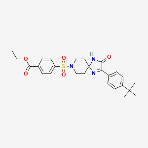 molecular formula C26H31N3O5S B2855068 Ethyl 4-{[2-(4-tert-butylphenyl)-3-oxo-1,4,8-triazaspiro[4.5]dec-1-en-8-yl]sulfonyl}benzoate CAS No. 1189977-17-0