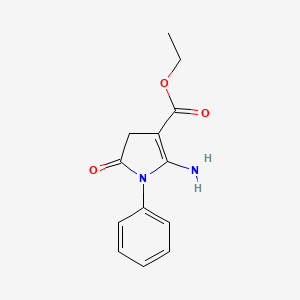 molecular formula C13H14N2O3 B2855069 ethyl 2-amino-5-oxo-1-phenyl-4,5-dihydro-1H-pyrrole-3-carboxylate CAS No. 379726-62-2