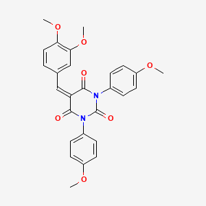 molecular formula C27H24N2O7 B2855073 5-[(3,4-Dimethoxyphenyl)methylidene]-1,3-bis(4-methoxyphenyl)-1,3-diazinane-2,4,6-trione CAS No. 450360-46-0