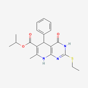 molecular formula C20H23N3O3S B2855079 Isopropyl 2-(ethylthio)-7-methyl-4-oxo-5-phenyl-3,4,5,8-tetrahydropyrido[2,3-d]pyrimidine-6-carboxylate CAS No. 537045-92-4