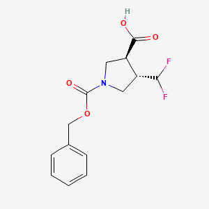 molecular formula C14H15F2NO4 B2855121 (3S,4S)-4-(difluoromethyl)-1-phenylmethoxycarbonylpyrrolidine-3-carboxylic acid CAS No. 2108676-11-3