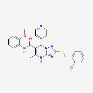 molecular formula C26H23ClN6O2S B2855136 2-((2-chlorobenzyl)thio)-N-(2-methoxyphenyl)-5-methyl-7-(pyridin-4-yl)-4,7-dihydro-[1,2,4]triazolo[1,5-a]pyrimidine-6-carboxamide CAS No. 536992-17-3