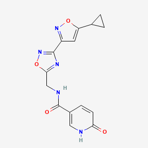 molecular formula C15H13N5O4 B2855163 N-((3-(5-cyclopropylisoxazol-3-yl)-1,2,4-oxadiazol-5-yl)methyl)-6-oxo-1,6-dihydropyridine-3-carboxamide CAS No. 1903689-80-4