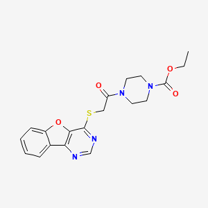 molecular formula C19H20N4O4S B2855169 Ethyl 4-(2-(benzofuro[3,2-d]pyrimidin-4-ylthio)acetyl)piperazine-1-carboxylate CAS No. 851130-13-7