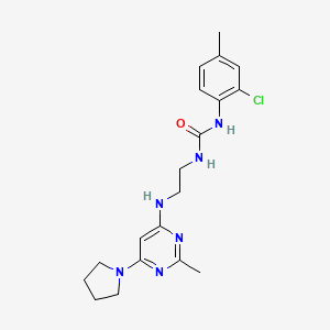 molecular formula C19H25ClN6O B2855176 1-(2-Chloro-4-methylphenyl)-3-(2-((2-methyl-6-(pyrrolidin-1-yl)pyrimidin-4-yl)amino)ethyl)urea CAS No. 1203092-23-2