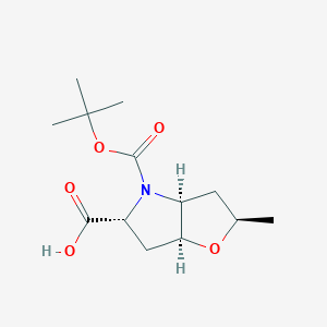 molecular formula C13H21NO5 B2855181 (2R,3As,5R,6aS)-2-methyl-4-[(2-methylpropan-2-yl)oxycarbonyl]-2,3,3a,5,6,6a-hexahydrofuro[3,2-b]pyrrole-5-carboxylic acid CAS No. 2248296-87-7