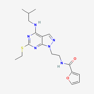 molecular formula C18H24N6O2S B2855189 N-(2-(6-(ethylthio)-4-(isobutylamino)-1H-pyrazolo[3,4-d]pyrimidin-1-yl)ethyl)furan-2-carboxamide CAS No. 946313-95-7