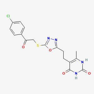 molecular formula C17H15ClN4O4S B2855224 5-(2-(5-((2-(4-chlorophenyl)-2-oxoethyl)thio)-1,3,4-oxadiazol-2-yl)ethyl)-6-methylpyrimidine-2,4(1H,3H)-dione CAS No. 1170876-79-5