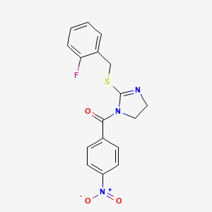 molecular formula C17H14FN3O3S B2855236 [2-[(2-Fluorophenyl)methylsulfanyl]-4,5-dihydroimidazol-1-yl]-(4-nitrophenyl)methanone CAS No. 851807-05-1