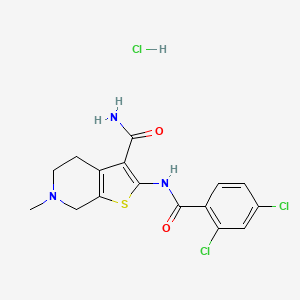 molecular formula C16H16Cl3N3O2S B2855243 2-(2,4-Dichlorobenzamido)-6-methyl-4,5,6,7-tetrahydrothieno[2,3-c]pyridine-3-carboxamide hydrochloride CAS No. 1215478-96-8