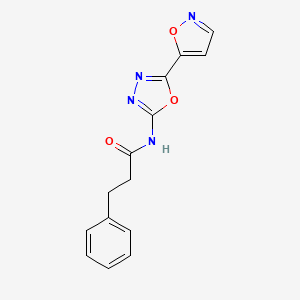 molecular formula C14H12N4O3 B2855254 N-(5-(isoxazol-5-yl)-1,3,4-oxadiazol-2-yl)-3-phenylpropanamide CAS No. 946281-59-0