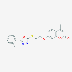molecular formula C21H18N2O4S B285526 4-methyl-7-(2-{[5-(2-methylphenyl)-1,3,4-oxadiazol-2-yl]sulfanyl}ethoxy)-2H-chromen-2-one 